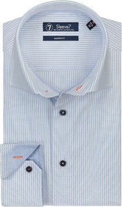 Sleeve7 Heren Overhemd Lichtblauw Oxford Wit Gestreept Modern Fit
