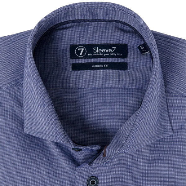 Sleeve7 Heren Overhemd Blauw Effen Fil-à-fil Modern Fit