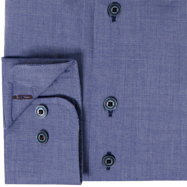 Sleeve7 Heren Overhemd Blauw Effen Fil-à-fil Modern Fit