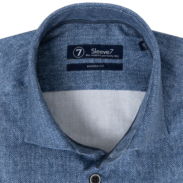 Sleeve7 Heren Overhemd Blauw Herringbone Print Modern Fit