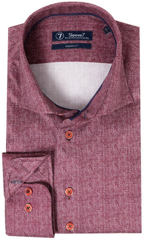 Sleeve7 Heren Overhemd Bordeaux Rood Herringbone Print Modern Fit