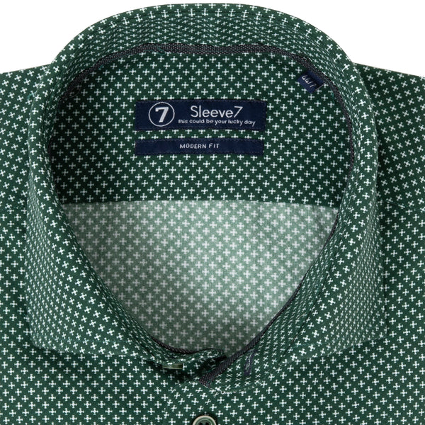 Sleeve7 Heren Overhemd Donkergroen Poplin Kruisjes Print Modern Fit