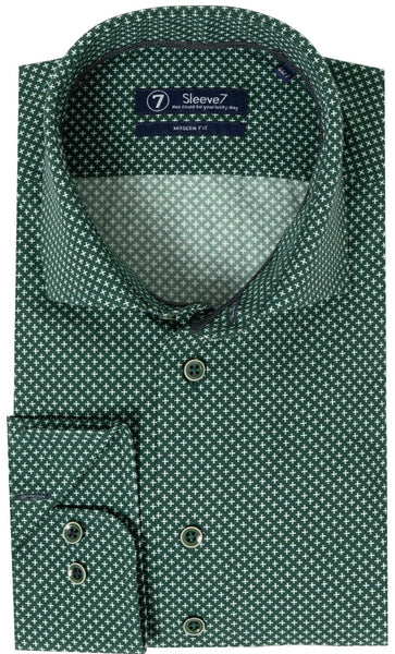 Sleeve7 Heren Overhemd Donkergroen Poplin Kruisjes Print Modern Fit