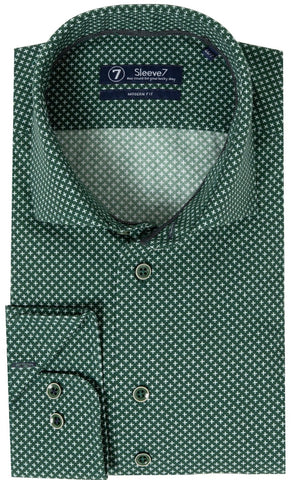 Sleeve7 Heren Overhemd Donkergroen Poplin Kruisjes Print Modern Fit