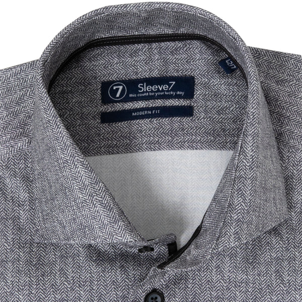 Sleeve7 Heren Overhemd Grijs Herringbone Print Modern Fit
