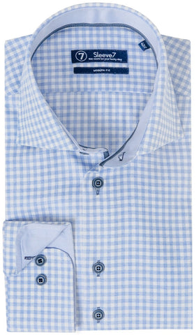 Sleeve7 Heren Overhemd Wit met Blauw Ruit Twill Modern Fit