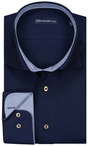 Sleeve7 Heren Overhemd Donkerblauw Effen