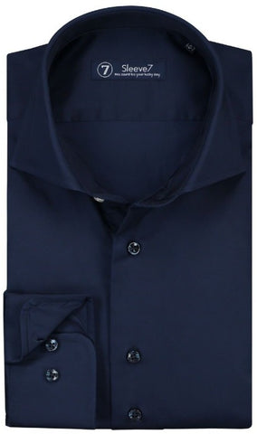 Sleeve7 Heren Overhemd Donkerblauw Satijn