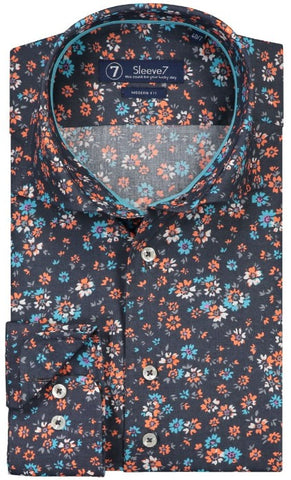 Sleeve7 Overhemd Blauw Bloemen Print Aqua